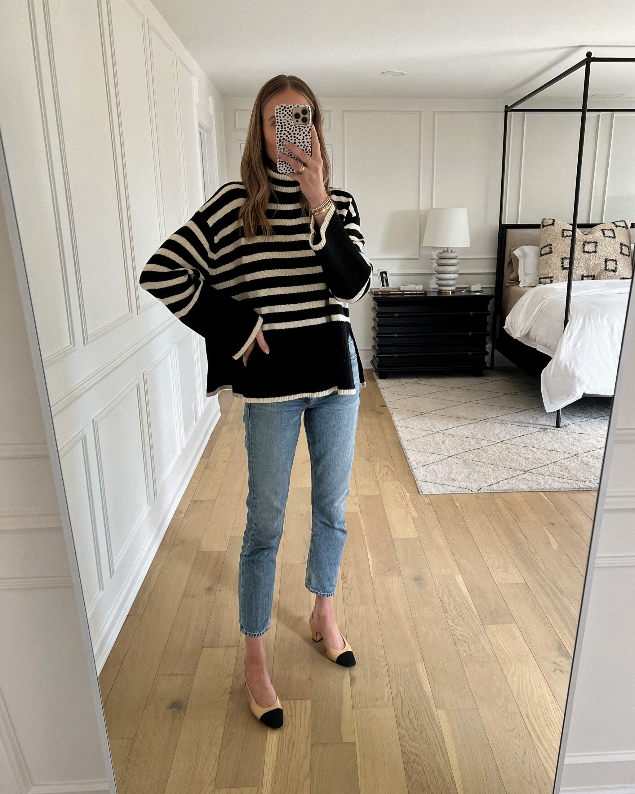 Fashion Jackson Wearing Toteme Signature Stripe Turtleneck Sweater Citizens of Humanity Charlotte Jeans Chanel Slingbacks Fall Outfit Fashion Jackson Wearing Toteme Signature Stripe Turtleneck Sweater Citizens of Humanity Charlotte Jeans Chanel Slingbacks Fall Outfit